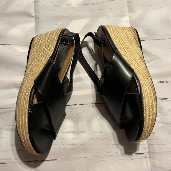 Black Espadrille Platform Sandals / Wedge Heels, Very Slight Heel, Size 11.5 W - Picture 7 of 12